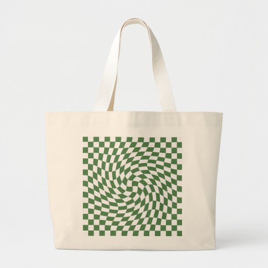 Olijfgroen & wit verwrongen geruite patroon grote tote bag (Voorkant)