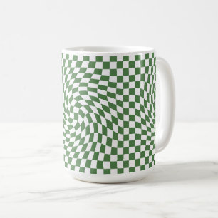 Olijfgroen & wit verwrongen geruite patroon koffiemok