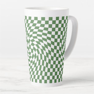 Olijfgroen & wit verwrongen geruite patroon latte mok