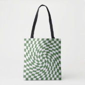 Olijfgroen & wit verwrongen geruite patroon tote bag (Voorkant)