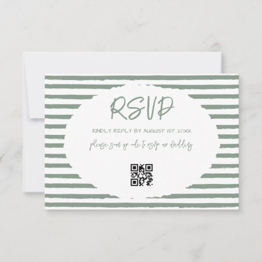  Olijfgroen Witte Strepen Wedding RSVP Kaartje (Voorkant)