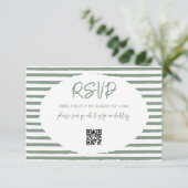  Olijfgroen Witte Strepen Wedding RSVP Kaartje (Staand voorkant)