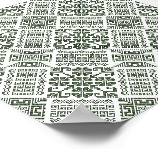 Olijfgroen & Witte Tatreez Henna Thobe Patroon Poster (Hoek)