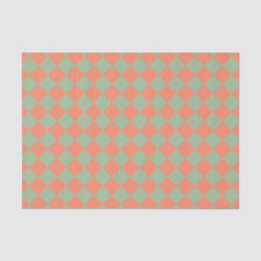 Olijfgroen Zalm Roze Geruite Diamant Patroon Tissuepapier (Voorkant)