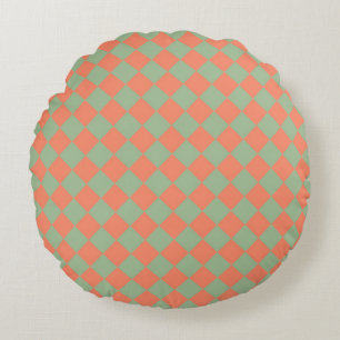 Olijfgroen Zalm Roze Rut Diamond Patroon Rond Kussen