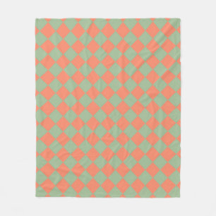 Olijfgroen Zalm Roze Schaken Ruit Patroon Fleece Deken