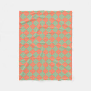 Olijfgroen Zalm Roze Schaken Ruit Patroon Fleece Deken