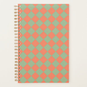 Olijfgroen Zalm Roze Schaken Ruit Patroon Planner
