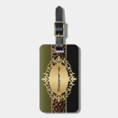 Olijfgroen, zwart en luipaard — Dierafdrukken Bagagelabel (Voorkant verticaal)