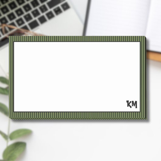 Olijfgroen zwart gestreepte rand | Monogram Post-it® Notes