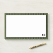 Olijfgroen zwart gestreepte rand | Monogram Post-it® Notes (Op bureau)