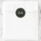 Olijfgroen zwart wit goud monogram ronde sticker (Tas)