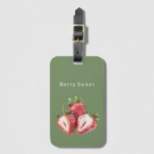 Olijfgroene aardbeien Bes zoet Bagagelabel (Voorkant (verticaal))