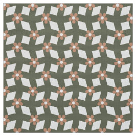 Olijfgroene Abstracte Bloem Grid - Polyester Weefs Stof