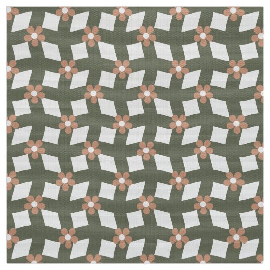 Olijfgroene Abstracte Bloem Grid - Polyester Weefs Stof (Swatch)