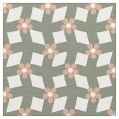 Olijfgroene Abstracte Bloem Grid - Polyester Weefs Stof (Close Up)