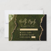 Olijfgroene agaat gouden script bruiloft RSVP kaartje (Voorkant)