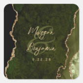 Olijfgroene agaat gouden script bruiloft vierkante sticker (Voorkant)