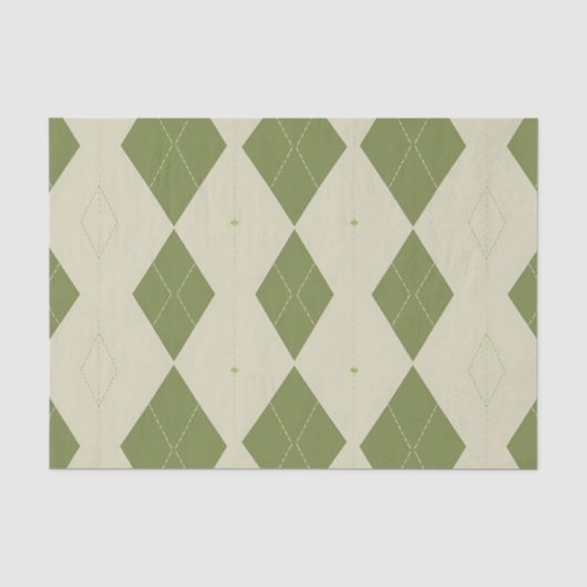 Olijfgroene Argyle Ruit Patroon Tissuepapier (Voorkant)