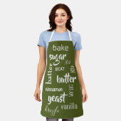 Olijfgroene bakwoorden Schort (Gedragen)