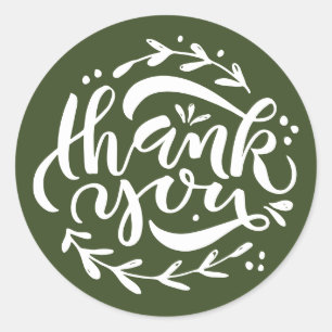 Olijfgroene Bedankt Moderne Calligrafie Krans Ronde Sticker
