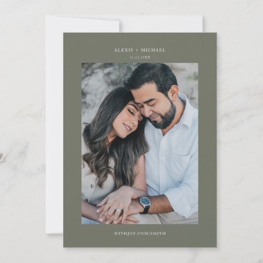 Olijfgroene bergen Outdoor Pine Tree Bruiloft Kaart (Achterkant)