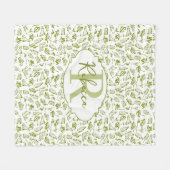 Olijfgroene blad fles mediterraan monogram fleece deken (Voorkant (Horizontaal))