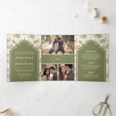 Olijfgroene bladeren Alles in een Indiase bruiloft Drieluik Uitnodiging (Binnen)