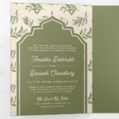 Olijfgroene bladeren Alles in een Indiase bruiloft Drieluik Uitnodiging (Binnenzijde eerst)