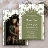 Olijfgroene bladeren Foto Anand Karaj Sikh Bruilof Kaart