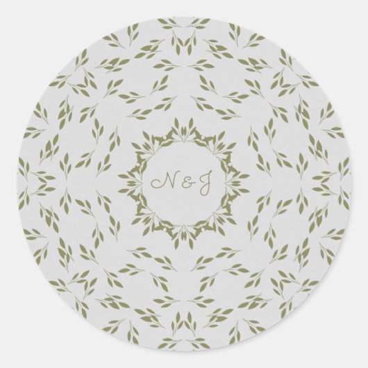 Olijfgroene bladeren Natuurlijke havermout Rustic  Ronde Sticker (Voorkant)