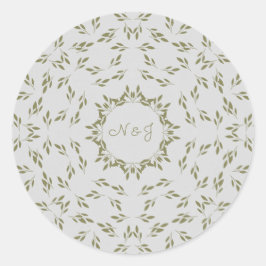Olijfgroene bladeren Natuurlijke havermout Rustic  Ronde Sticker