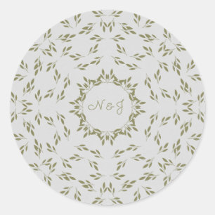 Olijfgroene bladeren Natuurlijke havermout Rustic  Ronde Sticker