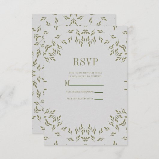Olijfgroene bladeren Natuurlijke havermout Rustic  RSVP Kaartje (Voorkant / Achterkant)