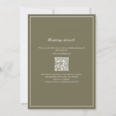 Olijfgroene bladmonogram QR-code bruiloft Kaart (Achterkant)