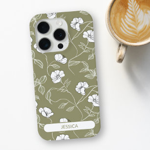 Olijfgroene bloem Eenvoudige bloem Moderne naam iPhone 15 Pro Case
