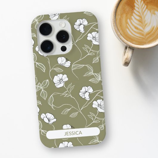 Olijfgroene bloem Eenvoudige bloem Moderne naam Case-Mate iPhone Case