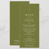 Olijfgroene Bloem Kunst Bruiloft Menu (Voorkant / Achterkant)