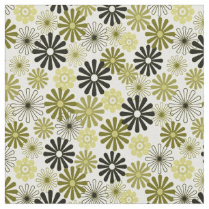 Olijfgroene bloemen 1960 x stijl stof