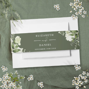 Olijfgroene bloemen bruiloftsinvitaties uitnodigingen wikkel