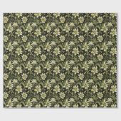 Olijfgroene bloemen cadeaupapier (Vlak)