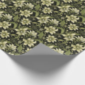 Olijfgroene bloemen cadeaupapier (Hoek)