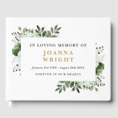 Olijfgroene bloemen in liefdevolle herinnering beg gastenboek (Voorkant)