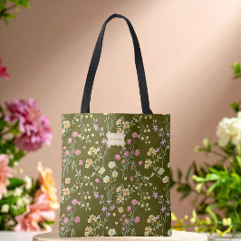 Olijfgroene Bloemen Tuin Trendy Uniek Tote Bag