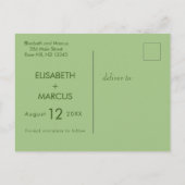 Olijfgroene bloemenbruiloft bewaar de datumkaart briefkaart (Achterkant)