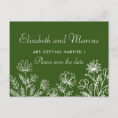 Olijfgroene bloemenbruiloft bewaar de datumkaart briefkaart (Voorkant)