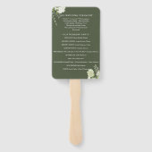 Olijfgroene bloemenslinger huwelijksprogramma handwaaier (Achterkant)