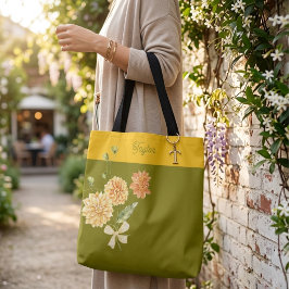 Olijfgroene bloemenslinger trendy stijlvolle boods tote bag