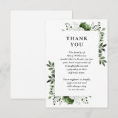 Olijfgroene bloemenviering van het leven begrafeni bedankkaart (Voorkant / Achterkant)