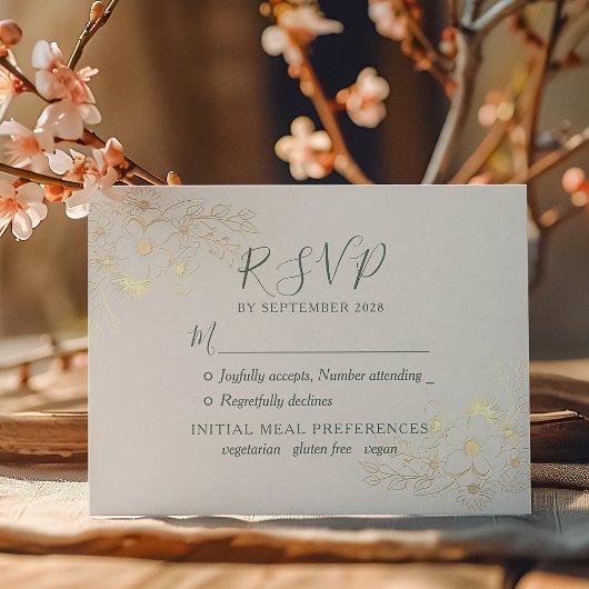 Olijfgroene Bloemige Bruiloft RSVP Kaartje